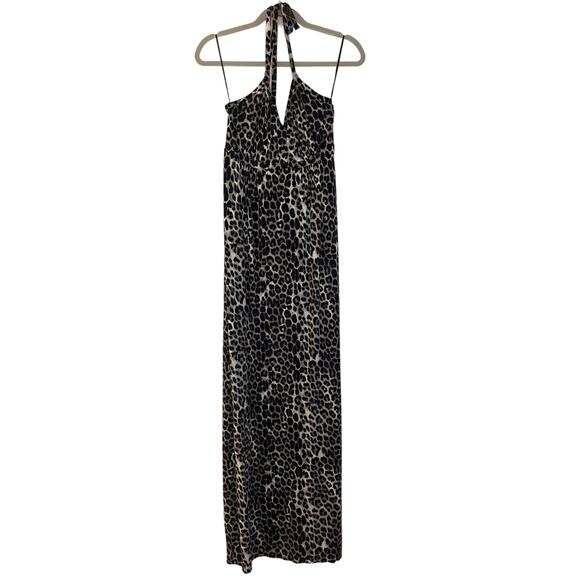 Express Leopard Print Knit Halter Maxi Dress Size S Gray Black Stretch Vacation - Picture 1 of 9